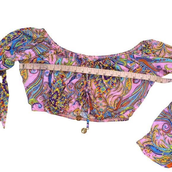 Luli Fama Bell Flounce Sleeve Milk Maid Crop Top Women’s M Renaissance Fairy - Picture 10 of 15